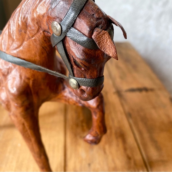 Vintage Leather Wrapped Horse Figurine Statue - Picture 7 of 11